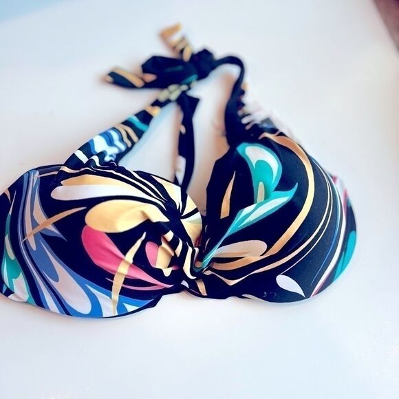 Coco Reef Print Wrapped Swim DD Bra Top 32/34 DD Black Multi Verso Convertible - Picture 8 of 11